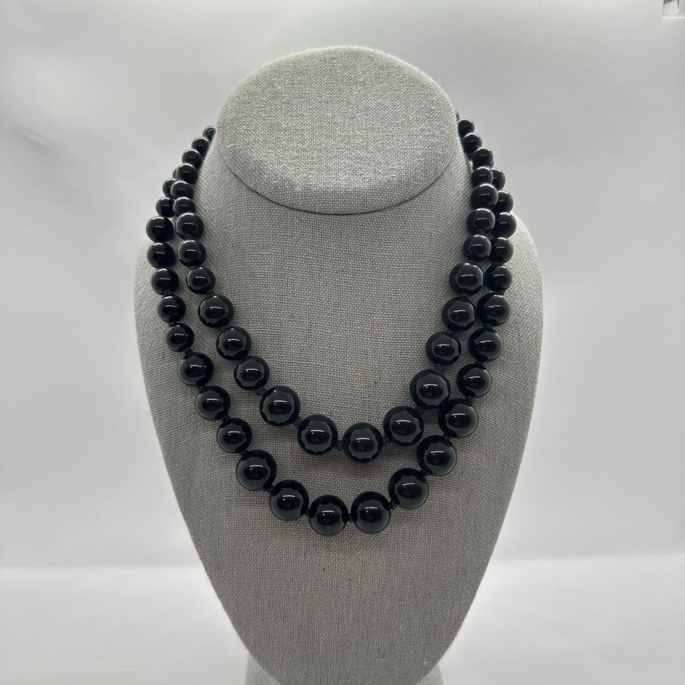 Vintage Black‎ Choker Necklace Graduated Beaded Plastic Goth Witch Double Strand